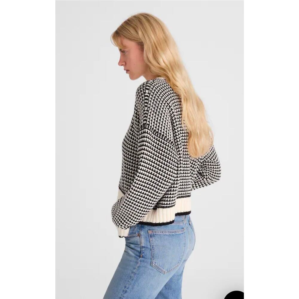 NWT Madewell Black White Textured Knit Cropped Oversized Crewneck XS Fits L/XL - Picture 3 of 10